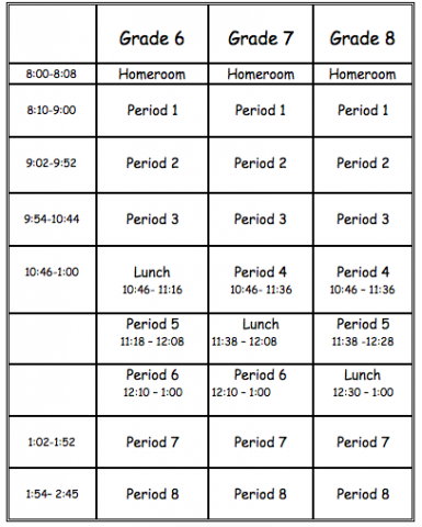 School Schedule | Mayfield Woods Middle School